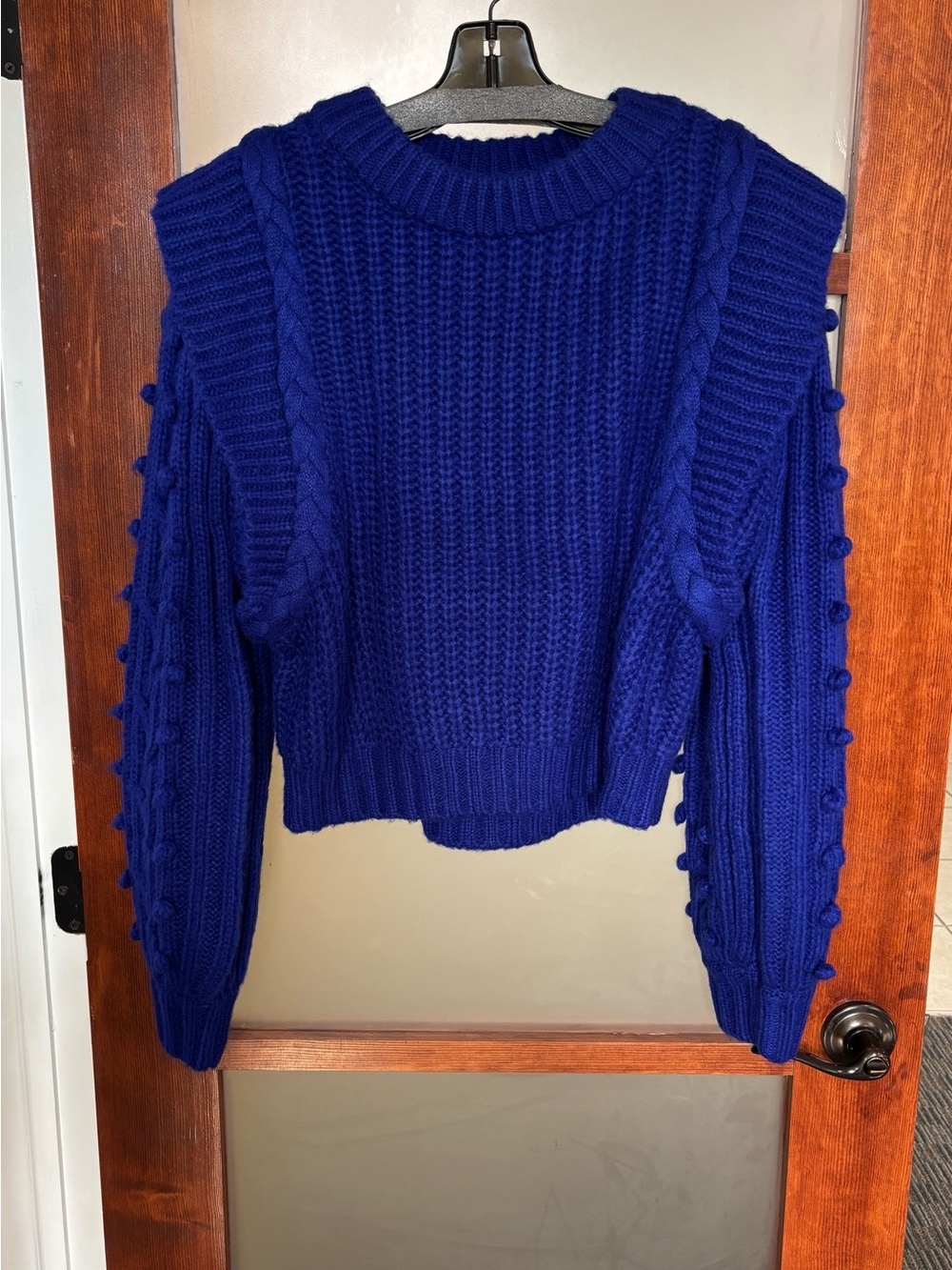 FARM Rio Royal Blue Chunky Cable Cold-Shoulder Sweater